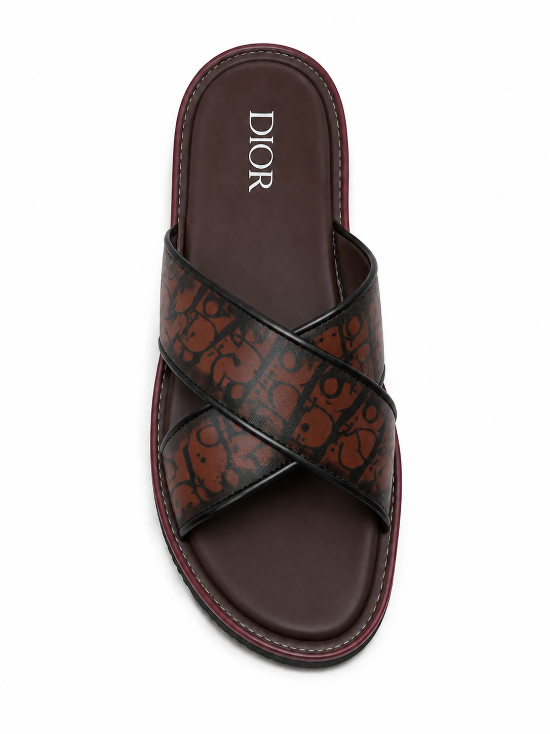Dior Oblique Cross Strap Slides – Brown