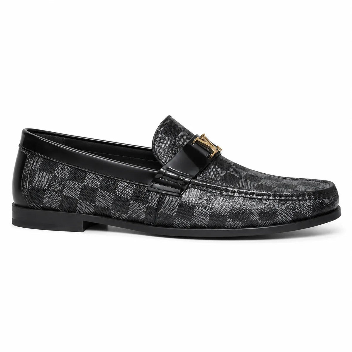 Men's Luxury Checkered Leather Loafers – Black & Grey Formal Shoes