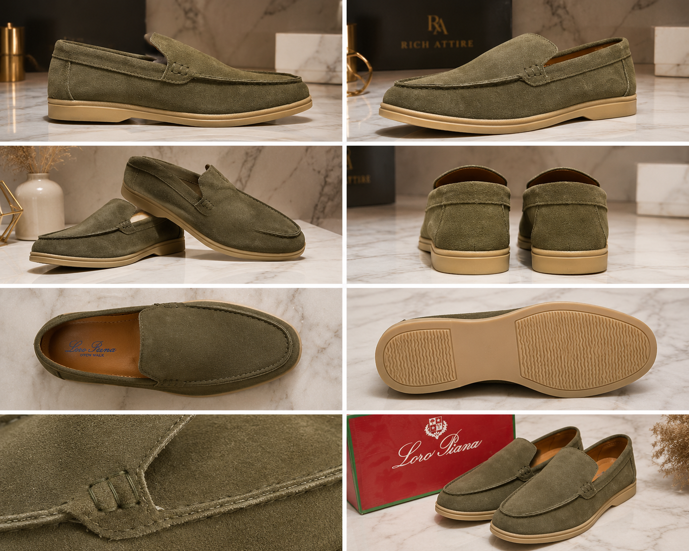 Loro Piana Premium Suede Loafers – Olive Green