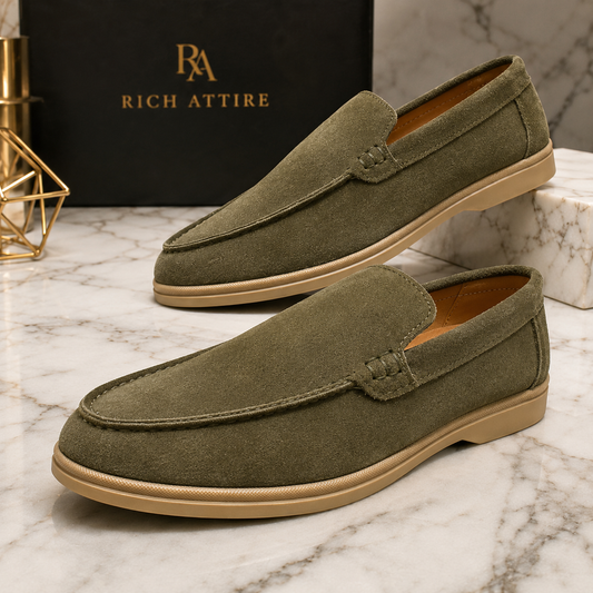 Loro Piana Premium Suede Loafers – Olive Green