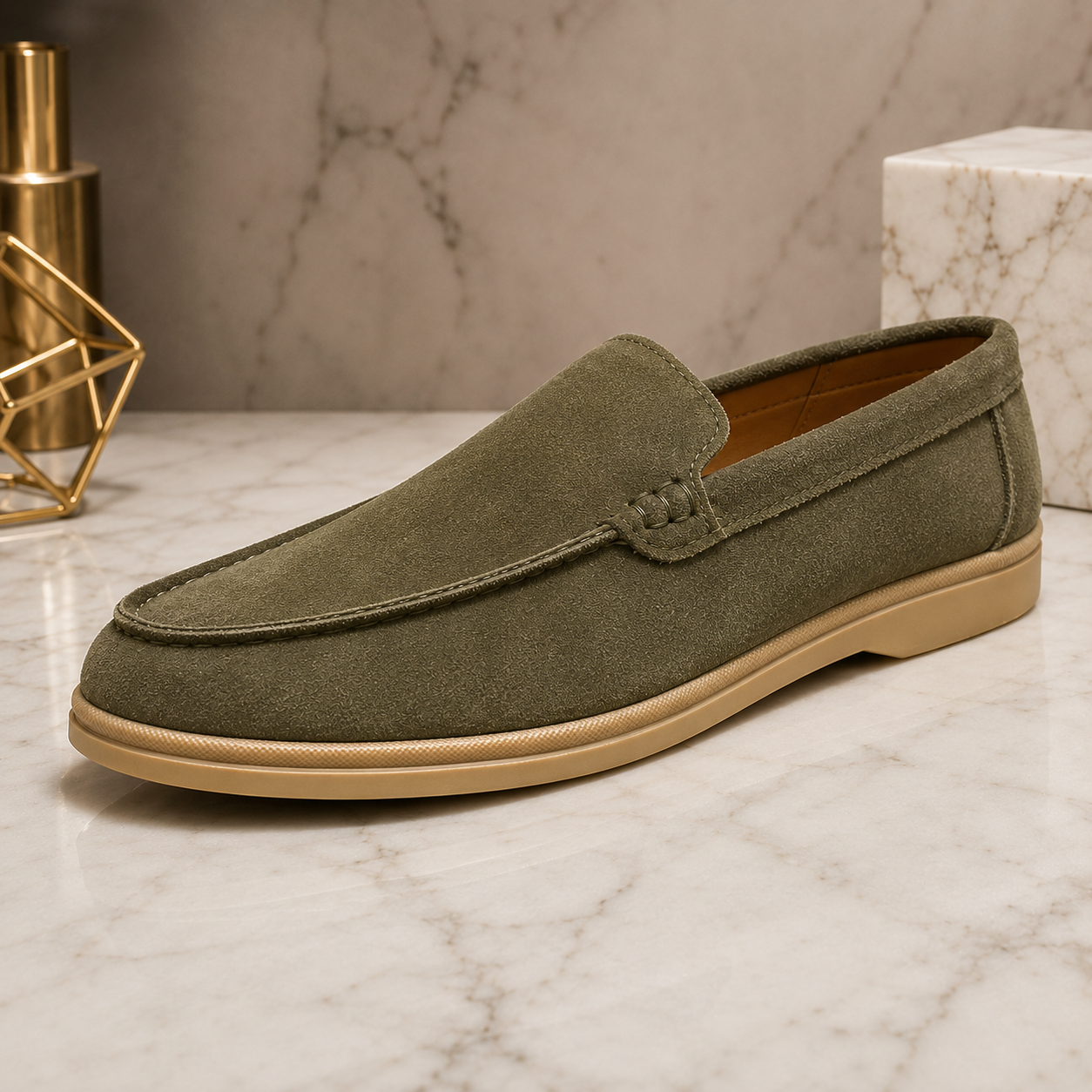 Loro Piana Premium Suede Loafers – Olive Green