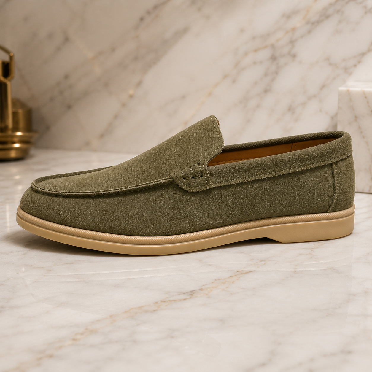 Loro Piana Premium Suede Loafers – Olive Green
