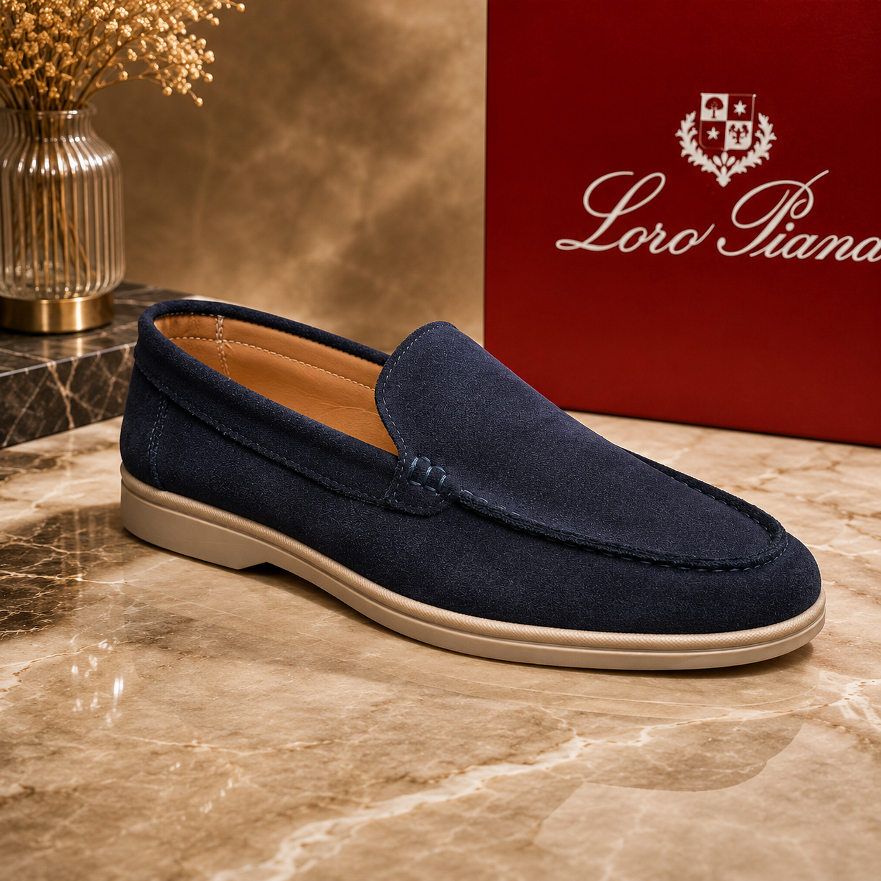 Loro Piana Premium Suede Loafers – Navy Blue