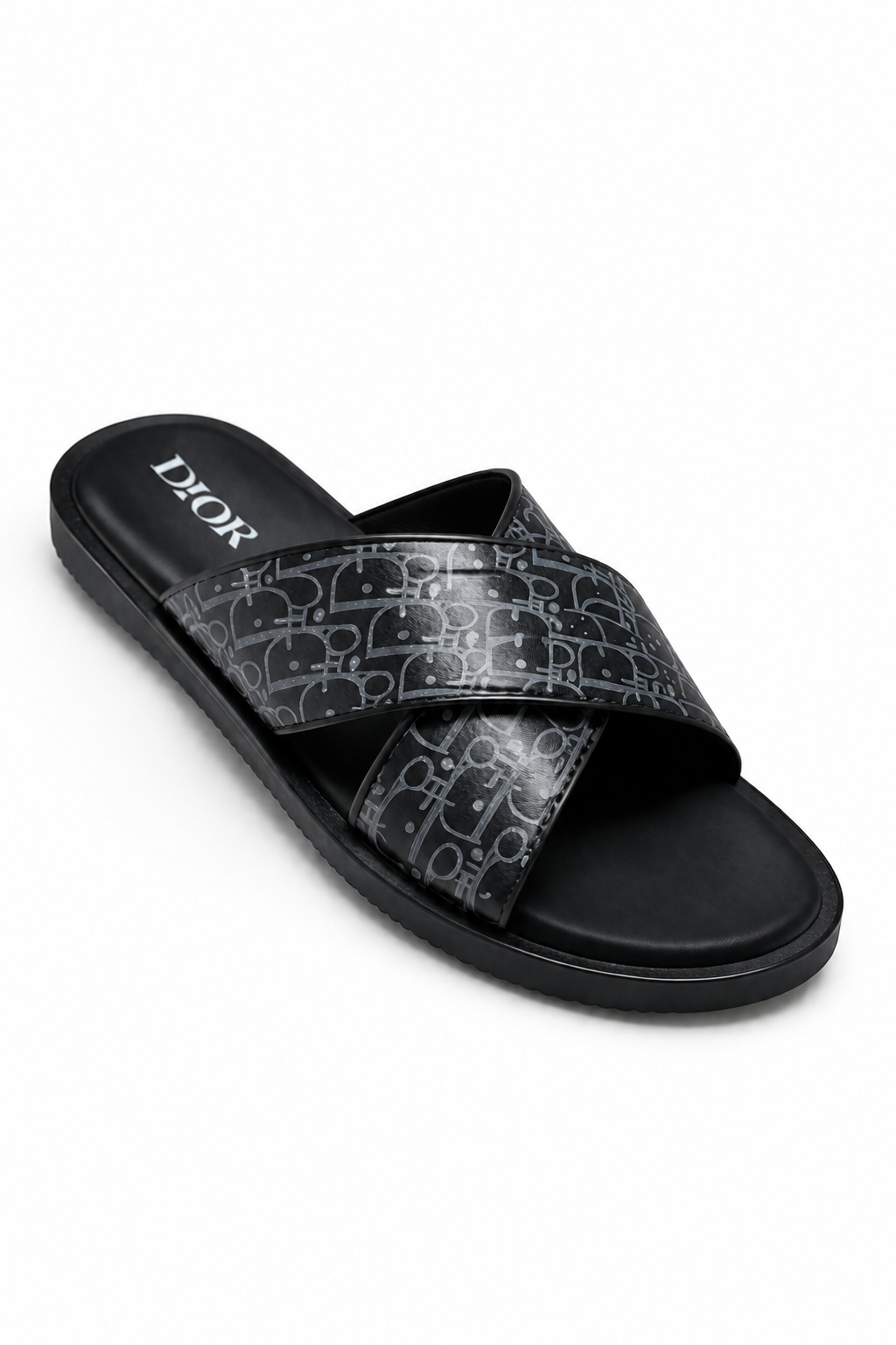 Dior Oblique Cross Strap Slides – Grey