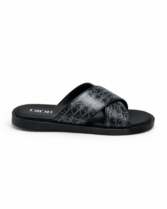Dior Oblique Cross Strap Slides – Grey