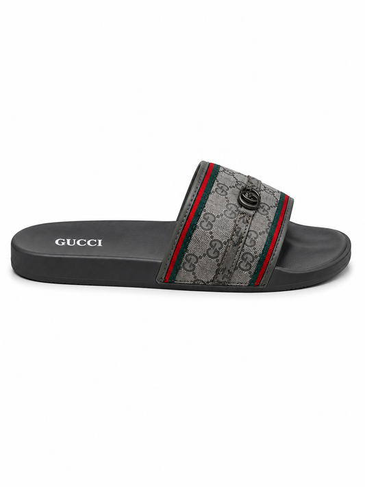Gucce GG Supreme Web Stripe Slides – Grey