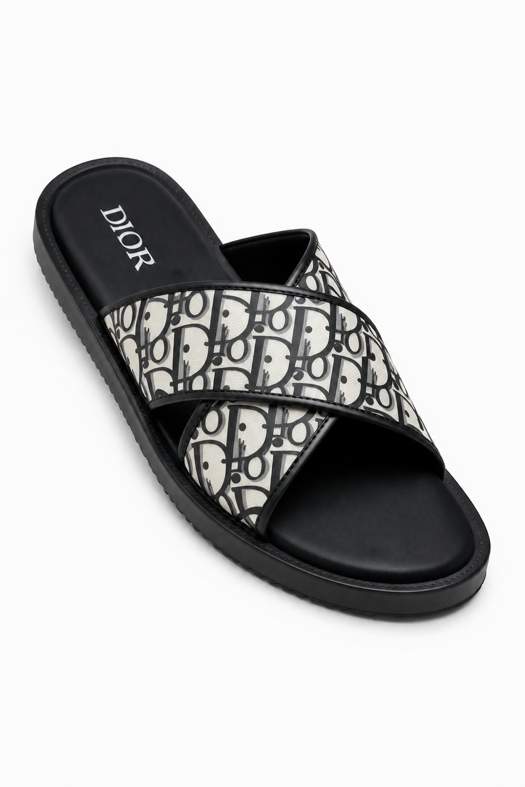 Dior Oblique Cross Strap Slides –White