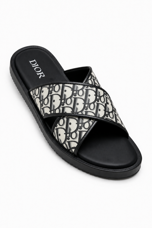 Dior Oblique Cross Strap Slides –White