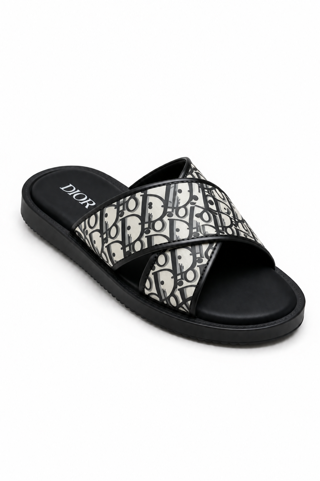 Dior Oblique Cross Strap Slides –White