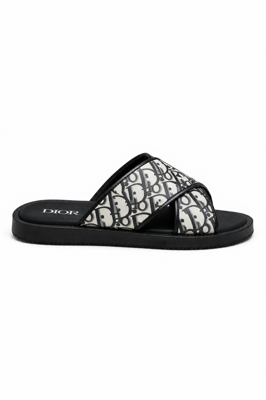 Dior Oblique Cross Strap Slides –White