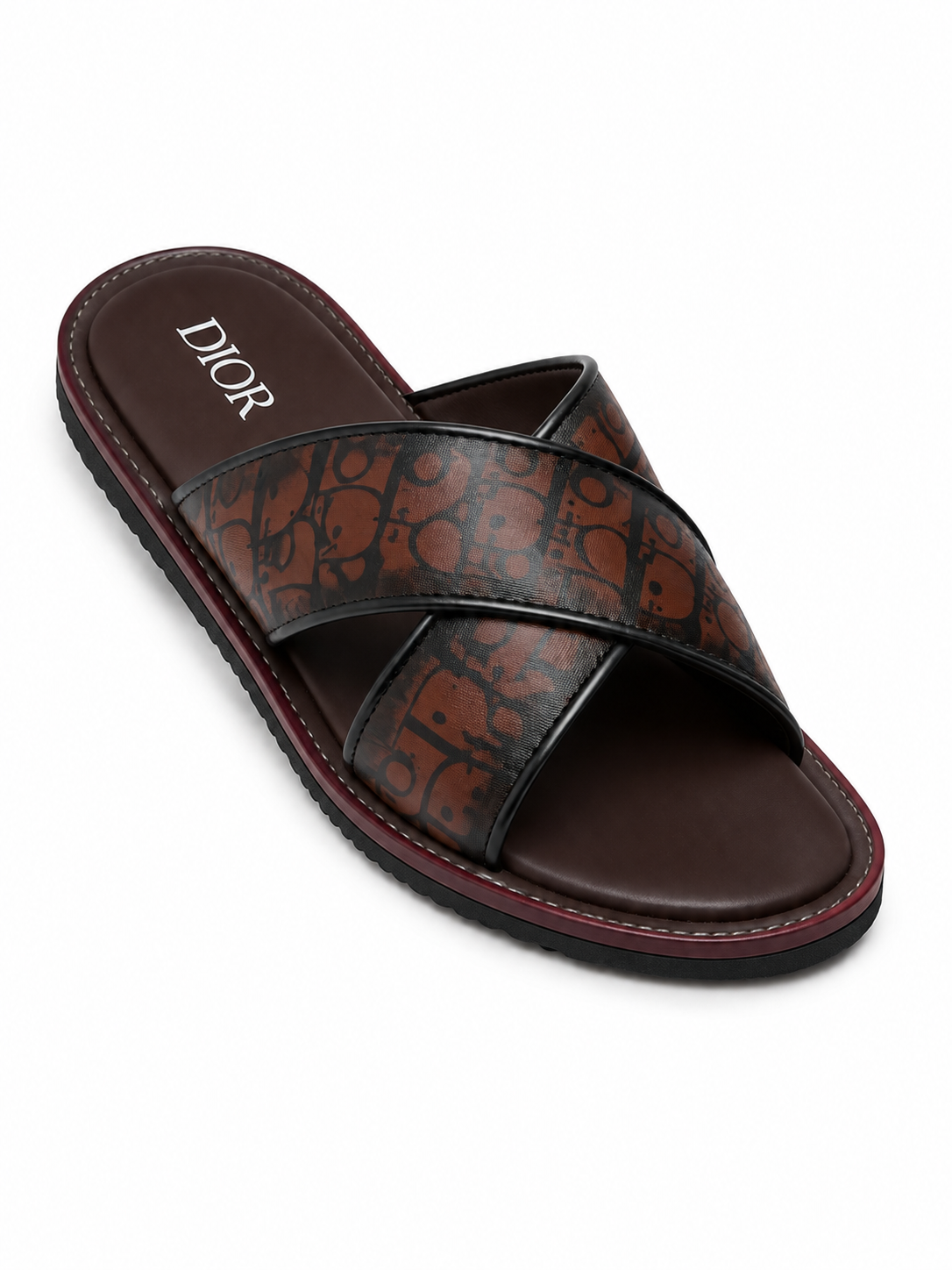 Dior Oblique Cross Strap Slides – Brown