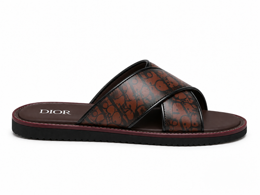 Dior Oblique Cross Strap Slides – Brown