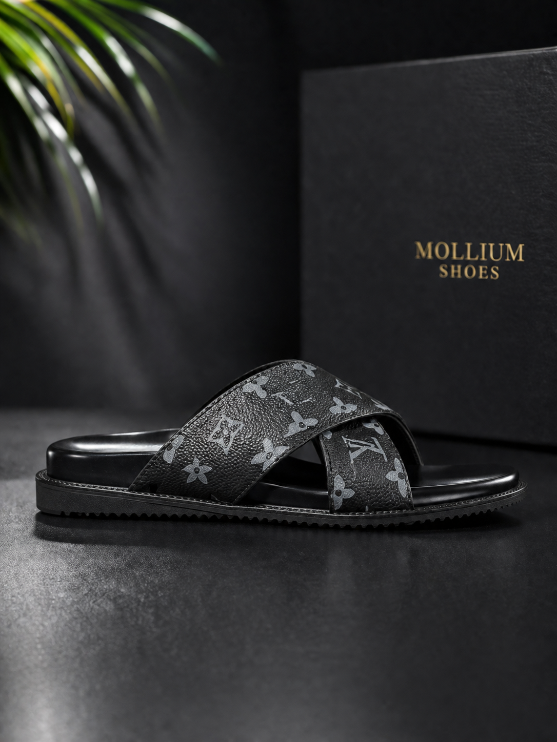 Louis Vuitton Monogram Cross Strap Slides – Black