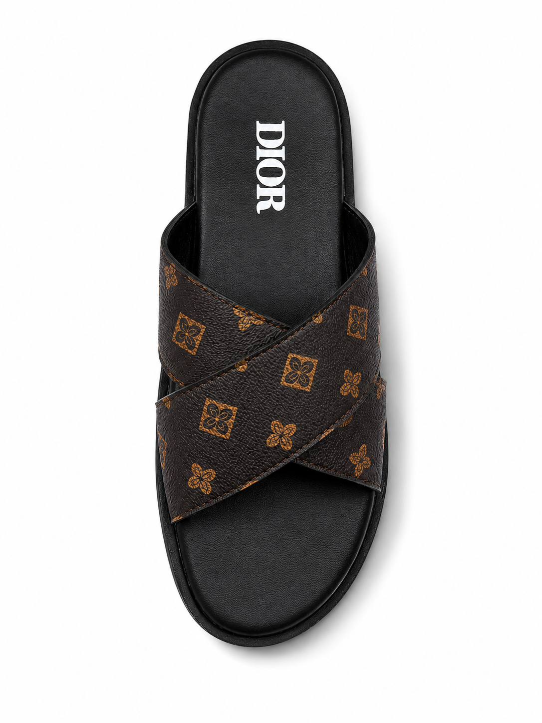 Dior Oblique Cross Strap Slides –Brown