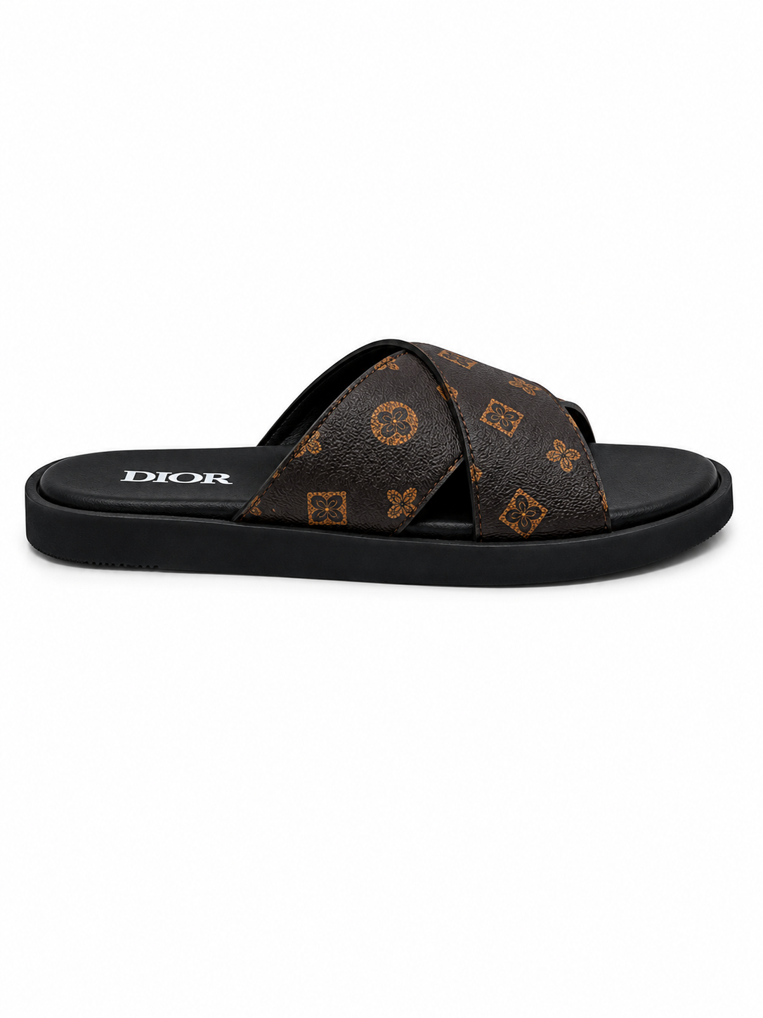 Dior Oblique Cross Strap Slides –Brown