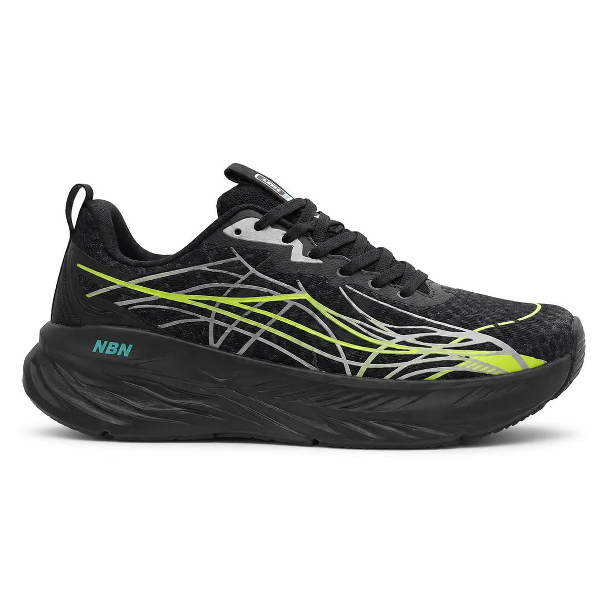 Men's Lightweight Running Sneakers – Breathable Sports Shoes with Cushioned Sole (Black/Neon Green)