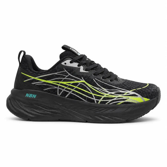 Men's Lightweight Running Sneakers – Breathable Sports Shoes with Cushioned Sole (Black/Neon Green)