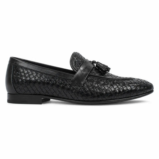Premium Black Textured Leather Loafers for Men – Classic Formal Wear